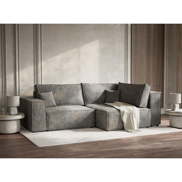 Siva raztegljiva/s prostorom za shranjevanje kotna sedežna garnitura iz šenilje (desni kot/v obliki črke L) Tonga – Maison de Rêve-image-4