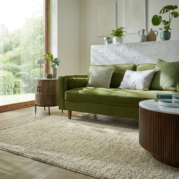 Kaki zelena ročno tkana preproga iz mešanice volne 160x230 cm Minerals – Flair Rugs-image-1