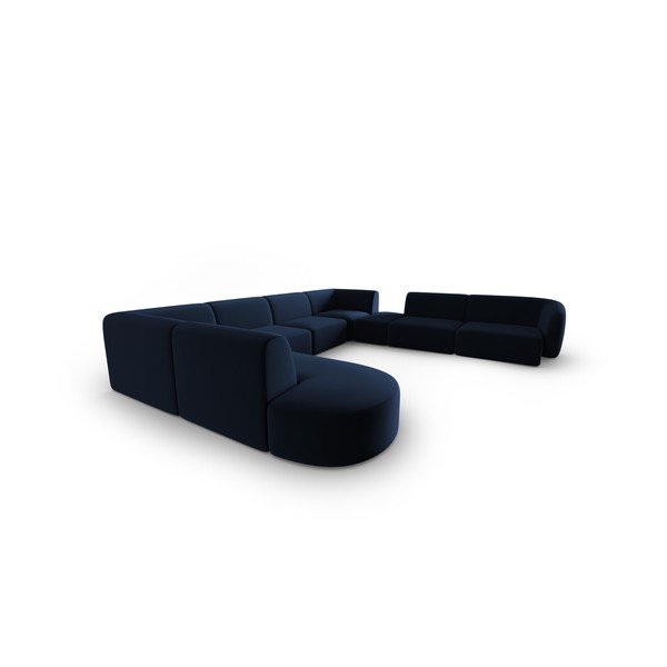 Modra žametna kotna sedežna garnitura (desni kot/v obliki črke "U") Paolo – Milo Casa-image-2