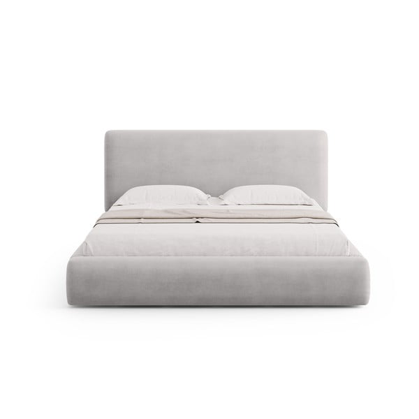 Svetlo siva oblazinjena zakonska postelja s prostorom za shranjevanje in letvenim dnom 140x200 cm Colonel – Cosmopolitan Design-image-2