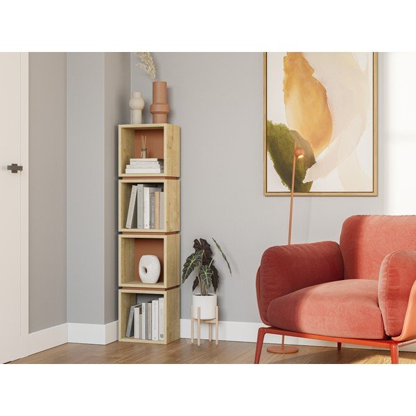 Opečnato oranžen regal v hrastovem dekorju 32x133 cm Lofty – Marckeric-image-4