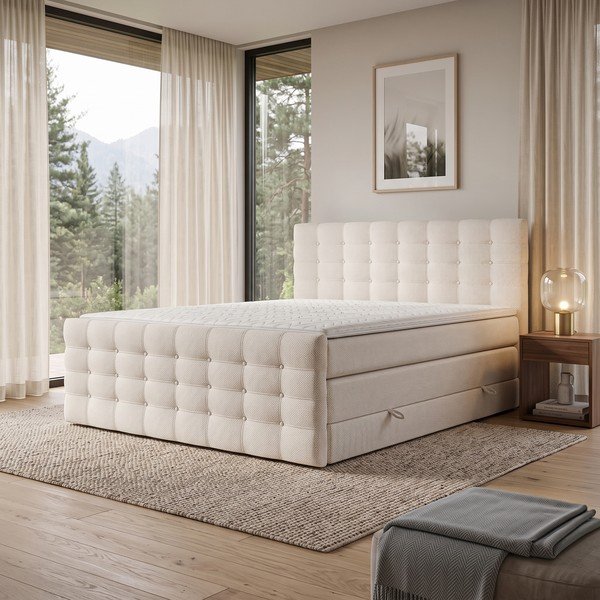 Kremno bela boxspring postelja s prostorom za shranjevanje 160x200 cm Blend – Maison de Rêve-image-1