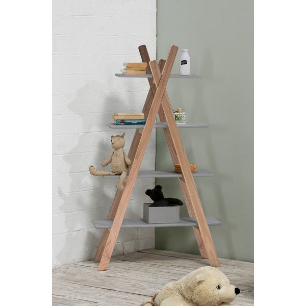 Otroška knjižna polica s sivimi policami in konstrukcijo iz borovega lesa Marckeric Elisa-image-1