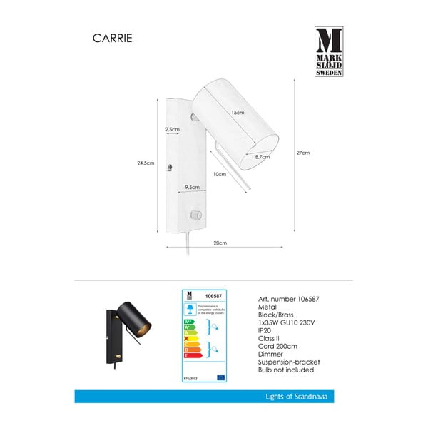 Črna stenska svetilka Markslöjd Carrie-image-1