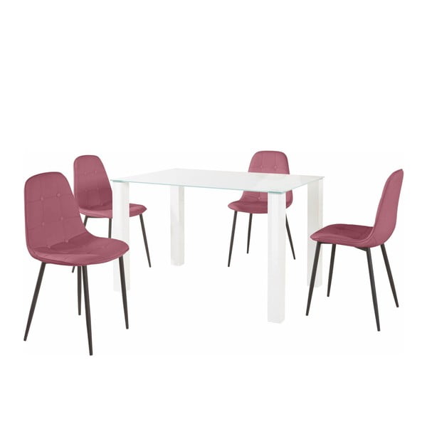 Garnitura jedilne mize in 4 roza stoli Støraa Dante, dolžina mize 120 cm