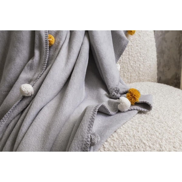 Sivo pregrinjalo iz flisa 150x200 cm Pom Pom – Mijolnir-image-3
