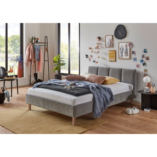 Siva oblazinjena zakonska postelja brez letvenega dna 140x200 cm Joker – Meise Möbel-image-1