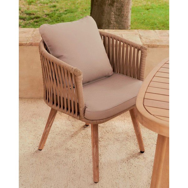 Vrtni stol iz akacijevega lesa z bež oblazinjenjem Kave Home Hemilce-image-1