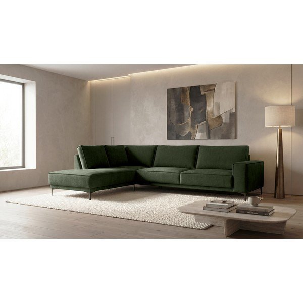 Zelena kotna sedežna garnitura iz šenilje (levi kot/v obliki črke L) Copenhagen – Scandic-image-1