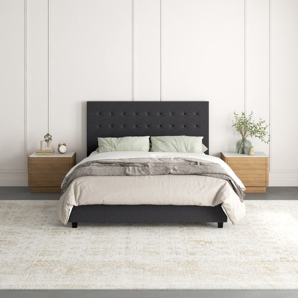Temno siva oblazinjena zakonska postelja 140x200 cm Emily – Støraa-image-3