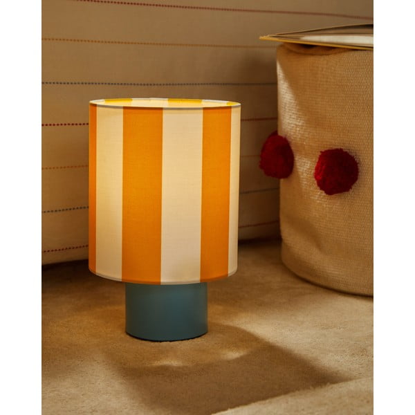 Rumena/modra namizna svetilka s tekstilnim senčilom (višina 25 cm) Ciral – Kave Home-image-1