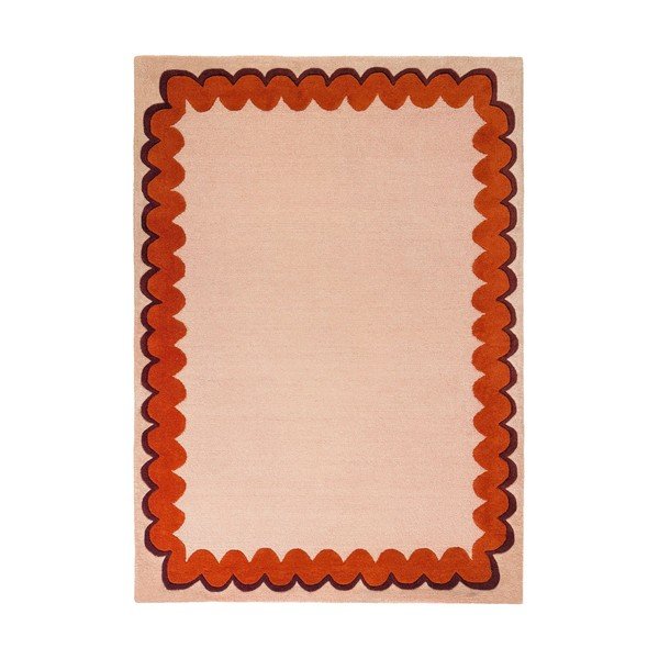 Oranžna/v naravni barvi ročno tkana volnena preproga 140x200 cm Wiggle Wool – Flair Rugs