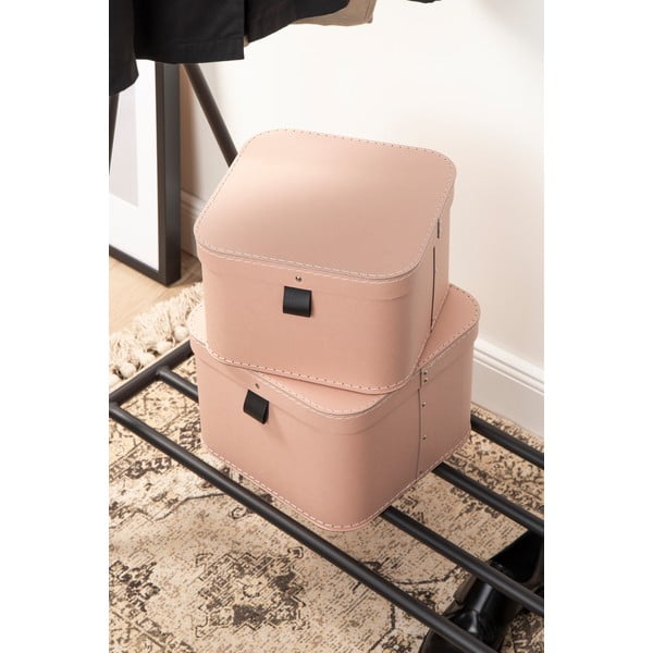 Rožnate kartonaste škatle za shranjevanje v kompletu 2 ks s pokrovom 28,5x28,5x19,5 cm Ludvig Paper Laminate – Bigso-image-3