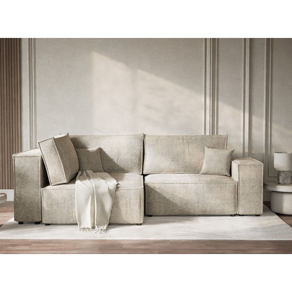 Bež raztegljiva/s prostorom za shranjevanje kotna sedežna garnitura iz šenilje (levi kot/v obliki črke L) Tonga – Maison de Rêve-image-1