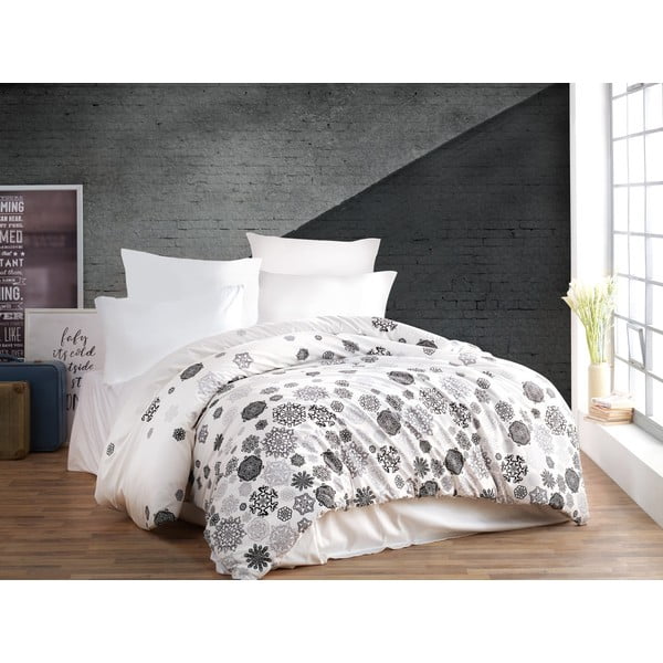 Črna/bela bombažna podaljšana posteljnina za zakonsko posteljo 200x220 cm Asir – Mijolnir