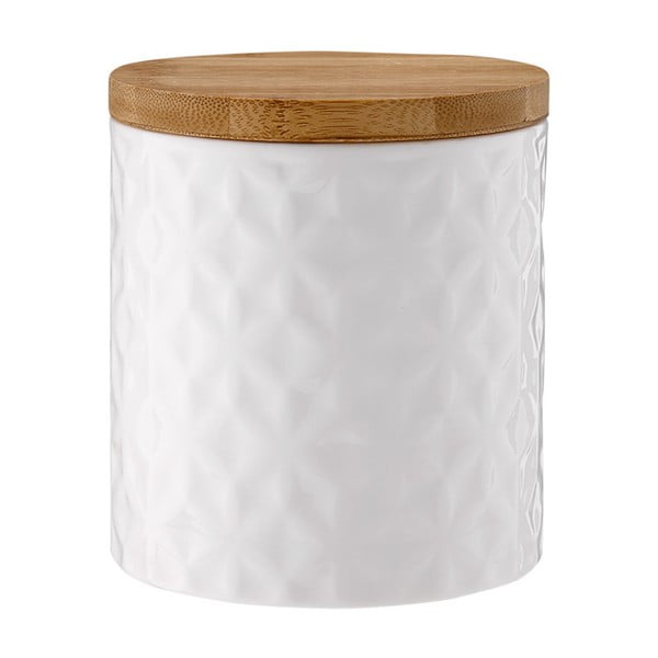 Ladelle Halo Flower bela porcelanasta škatla s pokrovom iz bambusa, višina 12 cm