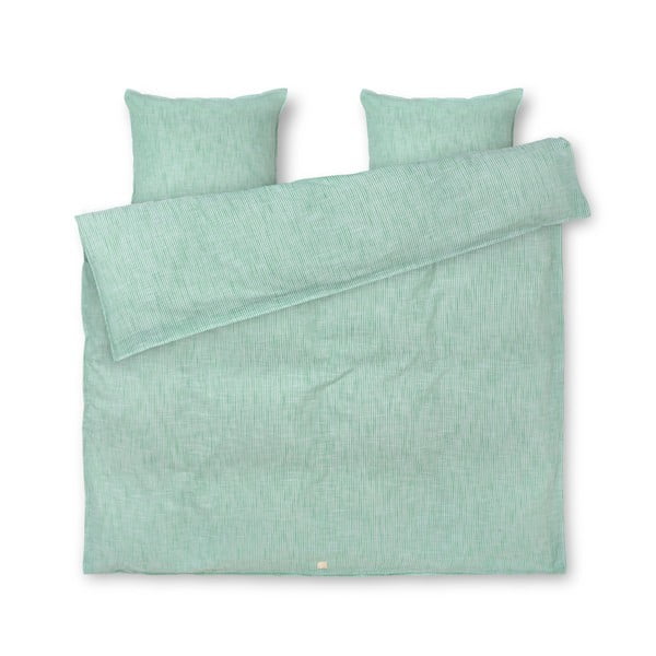 Bela/zelena podaljšana posteljnina za zakonsko posteljo iz organskega bombaža 200x220 cm Monochrome Lines – JUNA