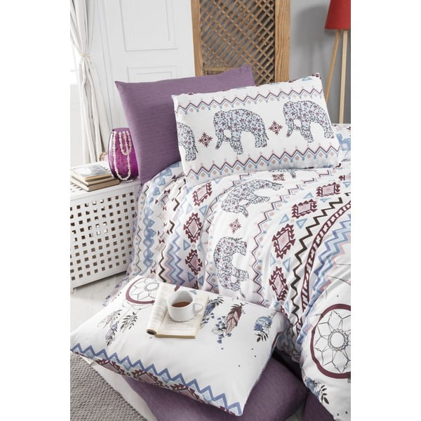 Modro-rjava podaljšana posteljnina za zakonsko posteljo z rjuho Elephant - Mila Home
