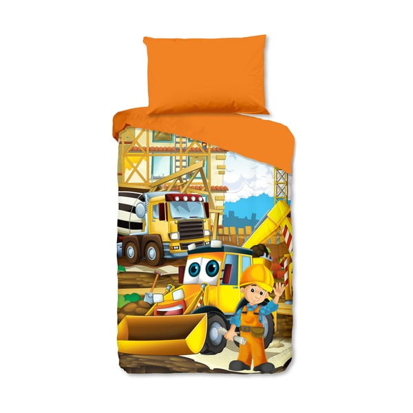 Oranžna enojna bombažna otroška posteljnina 140x200 cm Building – Good Morning