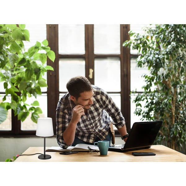 Črno-bela namizna svetilka s tekstilnim senčilom (višina 30 cm) Eve – Fischer & Honsel-image-1