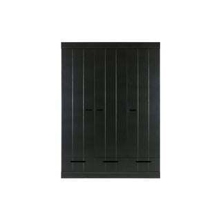 Črna garderobna omara s konstrukcijo iz borovega lesa WOOOD Connect, širina 140 cm