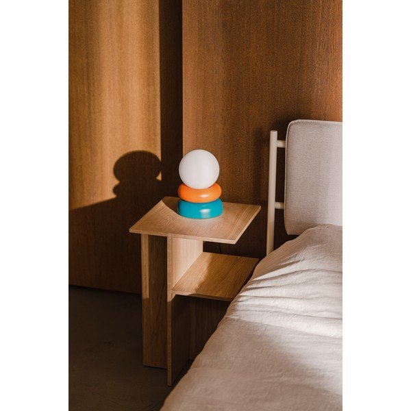 Modrozelena/oranžna namizna svetilka iz masivnega lesa s steklenim senčilom (višina 24 cm) Otem – noo.ma-image-1