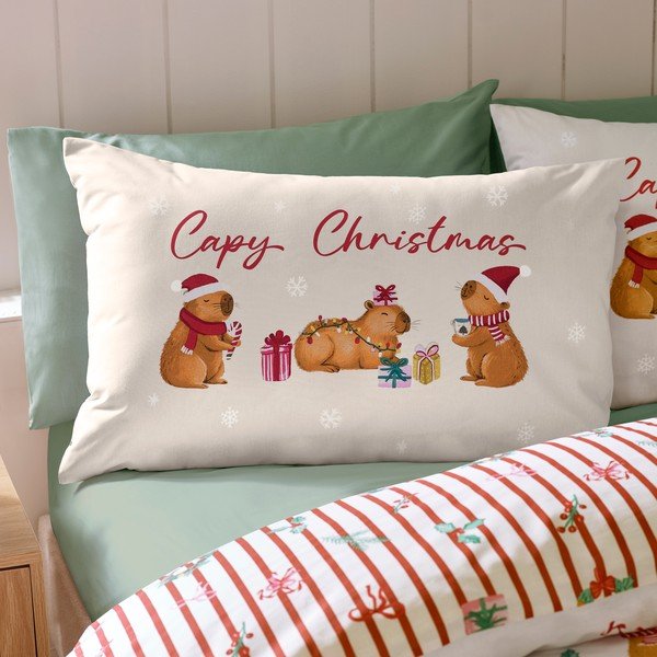 Enojna posteljnina v naravni barvi 135x200 cm Capy Christmas – Catherine Lansfield-image-3