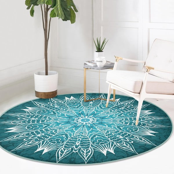 Turkizna pralna okrogla preproga primerna za robotski sesalnik ø 100 cm Comfort – Mila Home-image-2