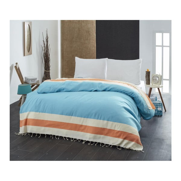 Turkizno in oranžno lahkotno posteljno pregrinjalo Buldan TO, 200 x 235 cm