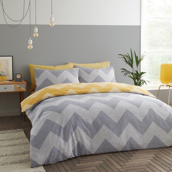 Rumeno-siva posteljnina 200x135 cm Chevron Geo - Catherine Lansfield-image-2