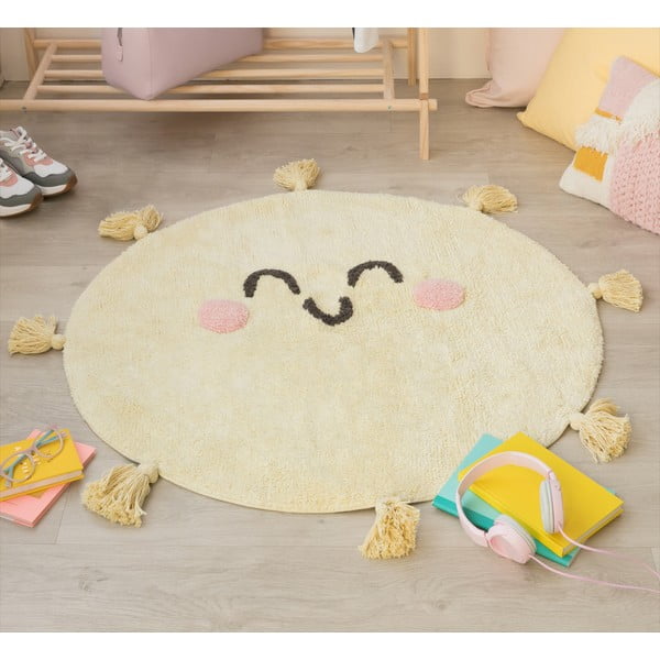 Rumena pralna ročno tkana bombažna otroška preproga ø100 cm You're My Sunshine – Lorena Canals-image-4