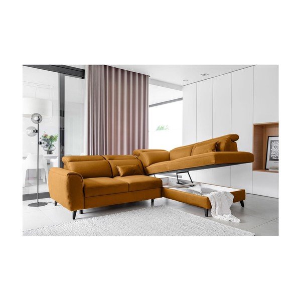 Rumena žametna raztegljiva/s prostorom za shranjevanje kotna sedežna garnitura (desni kot/v obliki črke L) Noble – ELTAP-image-3
