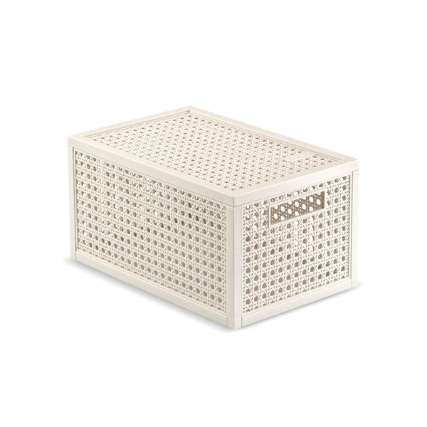 Kremno bela škatla za shranjevanje s pokrovom iz reciklirane plastike 19x30x15 cm Kaya – Curver