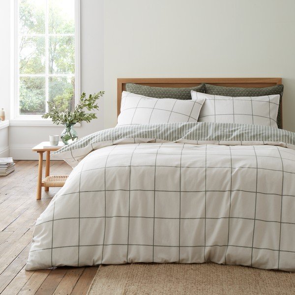 Zelena/kremno bela enojna flanelna posteljnina 135x200 cm Brushed Regal Check – Bianca-image-1