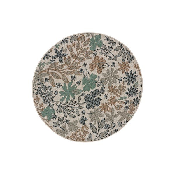 Bež-zelena zunanja preproga Universal Floral, ø 115 cm