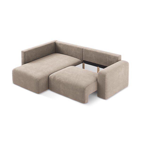 Bež raztegljiva/s prostorom za shranjevanje kotna sedežna garnitura iz šenilje (levi kot/v obliki črke L) Kona – Makamii-image-4