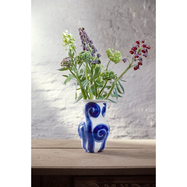 Modra lončena ročno poslikana vaza Tulle – Kähler Design-image-1