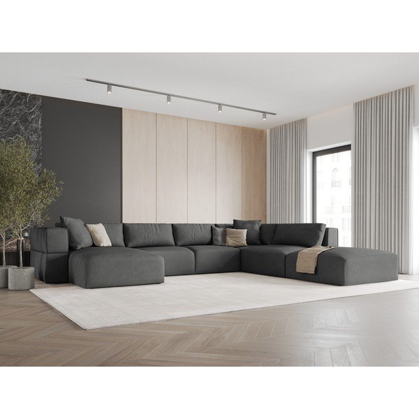 Temno siva kotna sedežna garnitura (desni kot/v obliki črke "U") Esther – Milo Casa-image-1