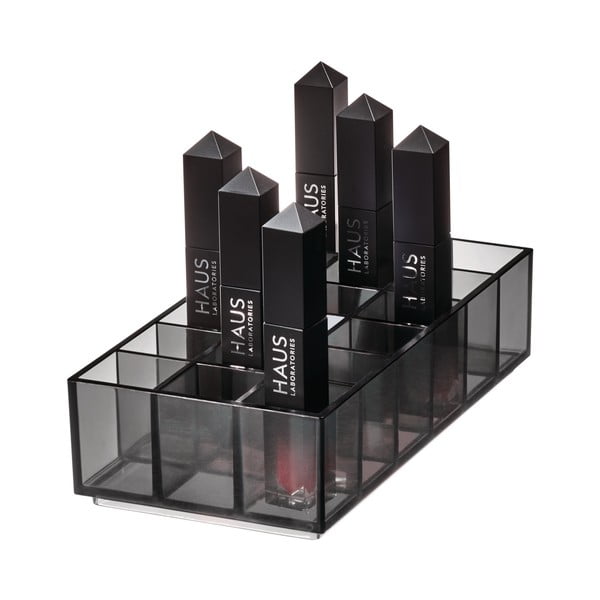 Mat črn kopalniški organizator za kozmetiko iz reciklirane plastike Lip Station – iDesign
