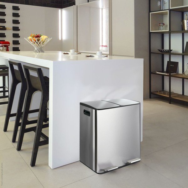 Jeklen koš za smeti za ločevanje odpadkov v mat srebrni barvi s pedalom 2x20 l Aliya – Spirella-image-1