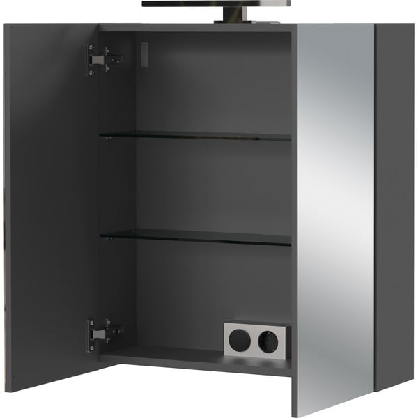 Antracitno siva stenska kopalniška omarica z ogledalom 60x71 cm Arcena – Germania-image-3