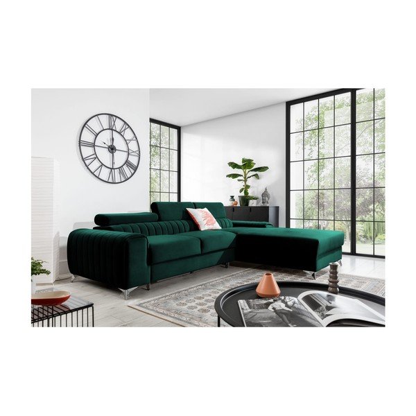 Zelena žametna raztegljiva/s prostorom za shranjevanje kotna sedežna garnitura (desni kot/z ležalnikom) Grayson – ELTAP-image-1