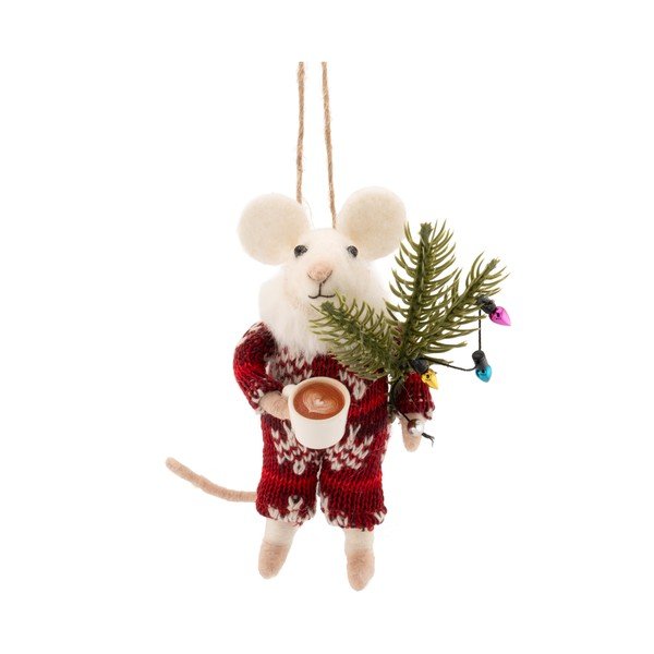 Tekstilni okrasek za jelko 9 cm Mouse with Coffee – Sass & Belle