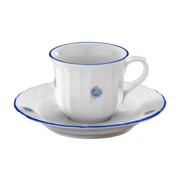 Komplet 6 porcelanskih skodelic in krožnikov Kutahya Waves Lina, 80 ml