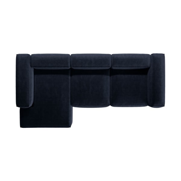 Temno modra kotna sedežna garnitura iz rebrastega žameta (levi kot/z ležalnikom) Bergamo – Cosmopolitan Design-image-3