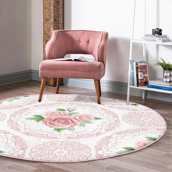Svetlo rožnata pralna okrogla preproga primerna za robotski sesalnik ø 120 cm Comfort – Mila Home-image-4