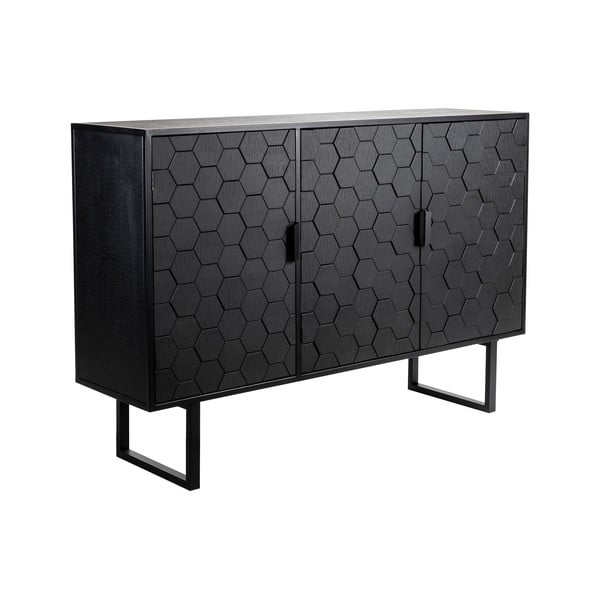 Črna nizka komoda iz masivnega bora 135x90 cm Linc – White Label-image-2