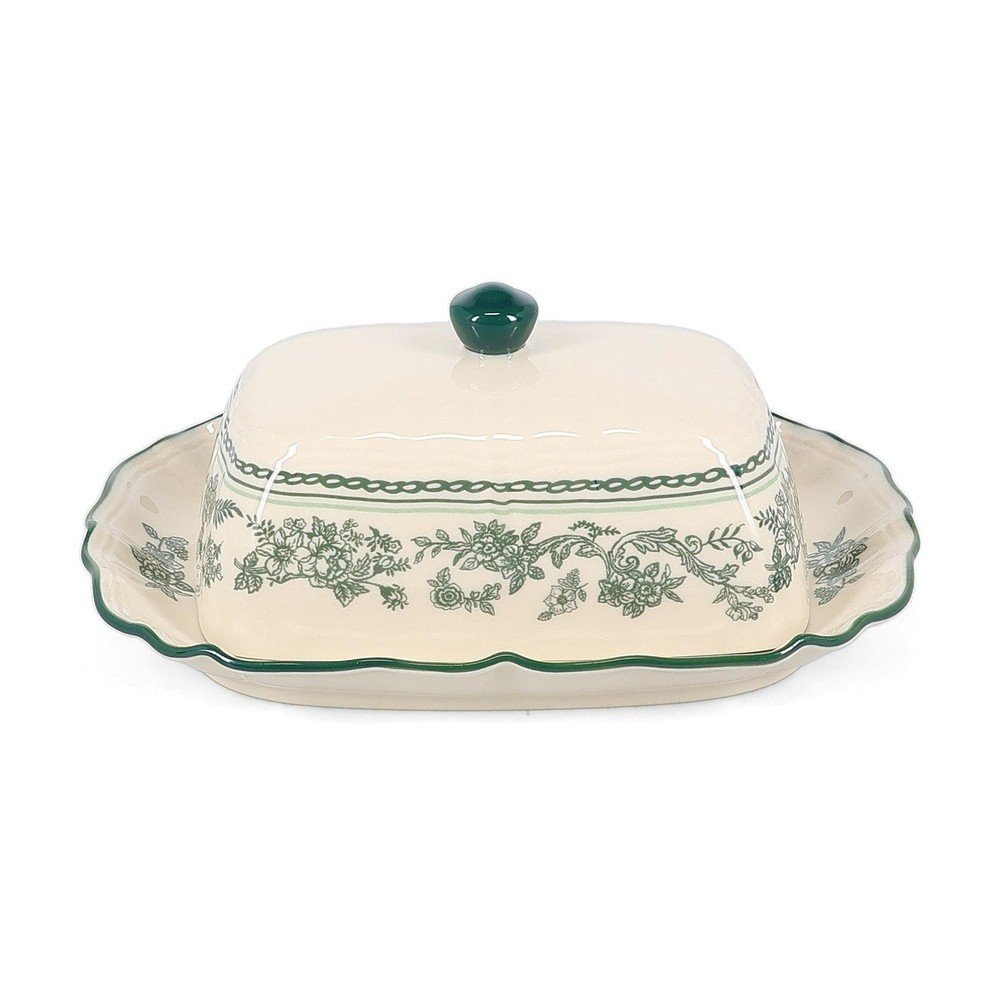 Zelena/slonokoščena porcelanasta posoda za maslo Cyril