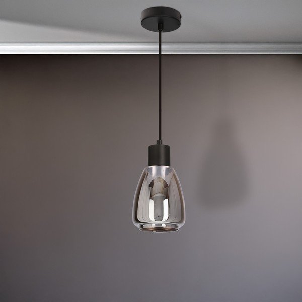 Črna viseča svetilka s steklenim senčilom ø 12 cm Moldo – Candellux Lighting-image-4