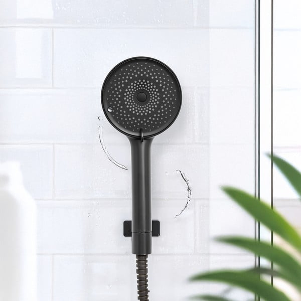 Mat črna plastična tuš ročka ø 12 cm Softwater – Wenko-image-1